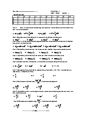 Kiểm tra 15 phút môn Toán 12 - Mã đề 1